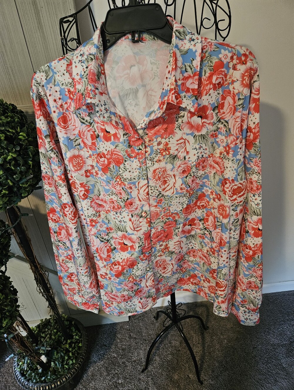 Floral Print Top with Pink and Blue Accents Never Worn